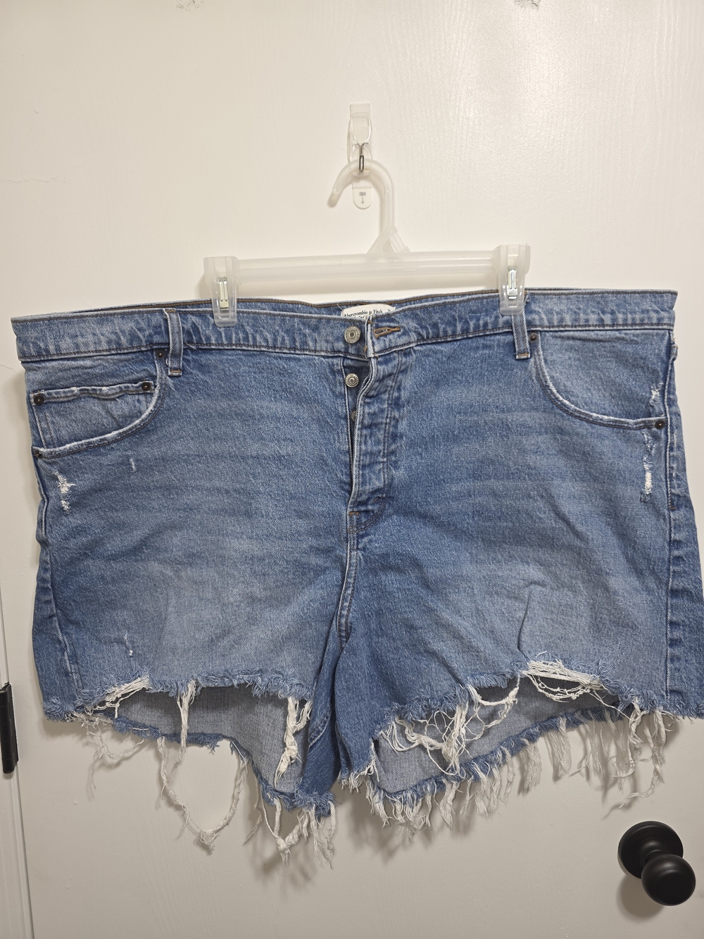 Abercrombie & Fitch light blue distressed denim cutoff shorts